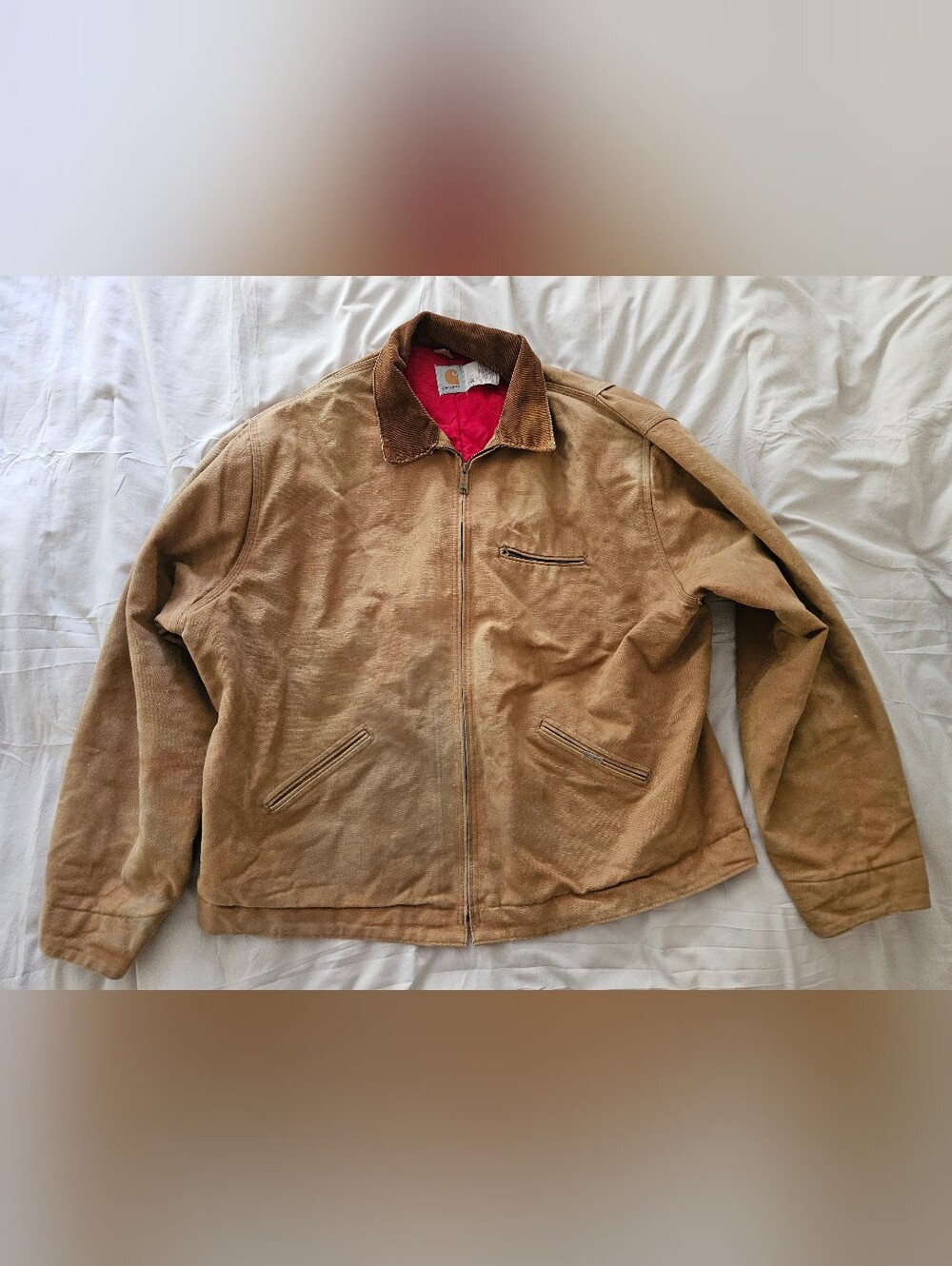 Men's Carhartt Tan Canvas Zip Jacket with Corduroy Collar